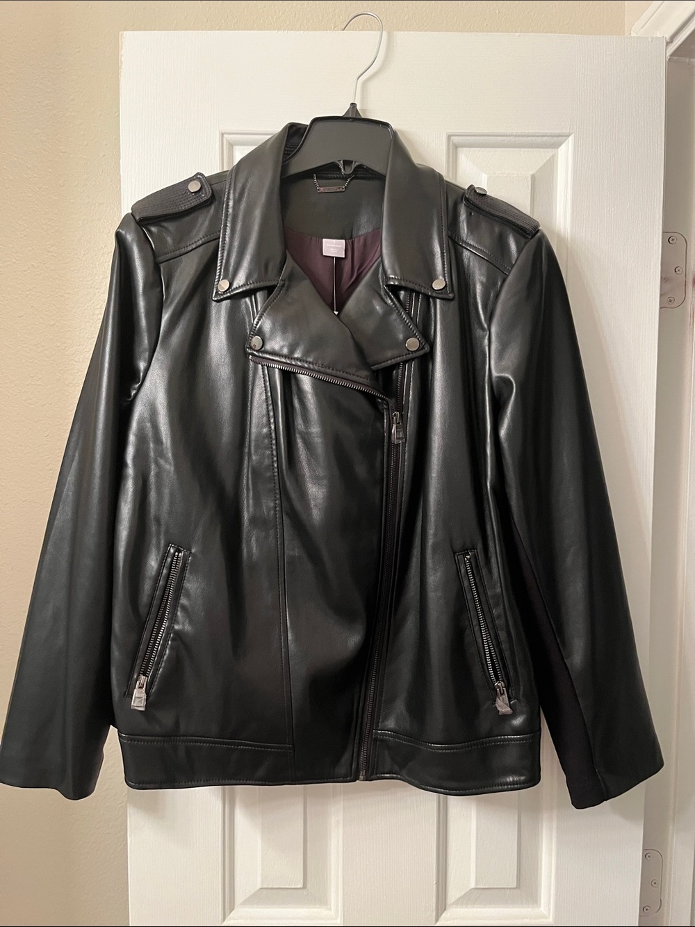 Chico's Black Faux Leather Asymmetrical Moto Jacket